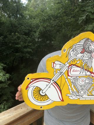 VINTAGE PORCELAIN DIE CUT 2 - SIDED INDIAN MOTORCYCLES DEALER SIGN Harley Triumph 4