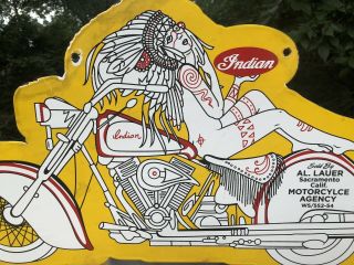 VINTAGE PORCELAIN DIE CUT 2 - SIDED INDIAN MOTORCYCLES DEALER SIGN Harley Triumph 6