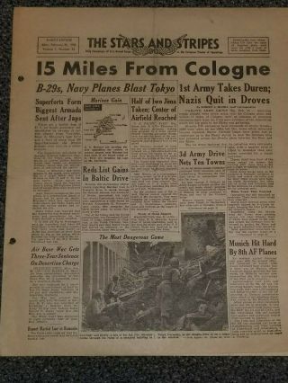 Wwii Stars And Stripes Newspaper Dated February 26,  1945 15 Miles From Cologne