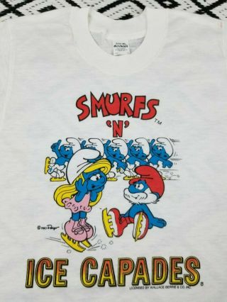 Vtg 80`s The Smurfs T Shirt Ice Capades,  50/50,  Unworn,  Unisex,  Xsm/sm