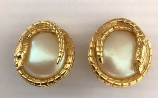 Givenchy Vintage Faux Pearl Snake Clip On Earrings