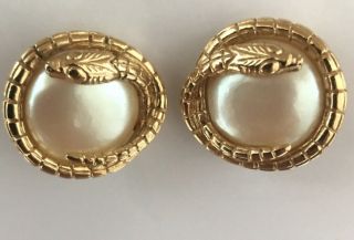 Givenchy Vintage Faux Pearl Snake Clip On Earrings 2