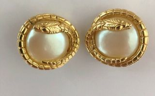 Givenchy Vintage Faux Pearl Snake Clip On Earrings 3
