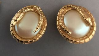 Givenchy Vintage Faux Pearl Snake Clip On Earrings 4