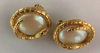 Givenchy Vintage Faux Pearl Snake Clip On Earrings 5