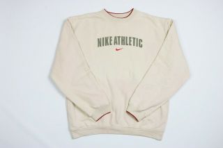 Vintage Beige Nike Athletic Spell Out Sweatshirt Jumper | Size Small (27)