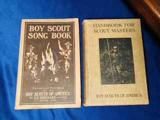 Antique Vtg First Edition Bsa Handbook For Scout Masters 1913 & Song Book