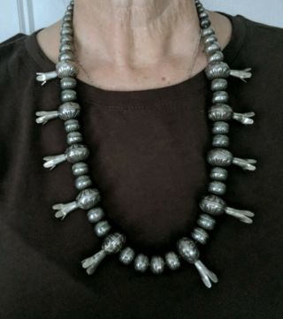 Vintage Navajo Squash Blossom Necklace Sterling Silver Stamped Navajo Pearls 26 "