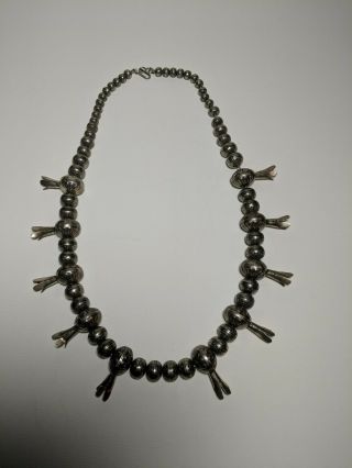 Vintage Navajo Squash Blossom Necklace Sterling Silver Stamped Navajo Pearls 26 
