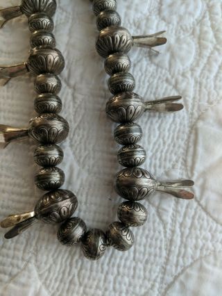 Vintage Navajo Squash Blossom Necklace Sterling Silver Stamped Navajo Pearls 26 