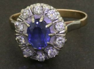 Russian Vintage 14k 2 - Tone 2.  20ct Diamond & Blue Gemstone Cocktail Ring Size 10
