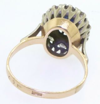 Russian vintage 14K 2 - tone 2.  20CT diamond & Blue gemstone cocktail ring size 10 3