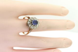 Russian vintage 14K 2 - tone 2.  20CT diamond & Blue gemstone cocktail ring size 10 4