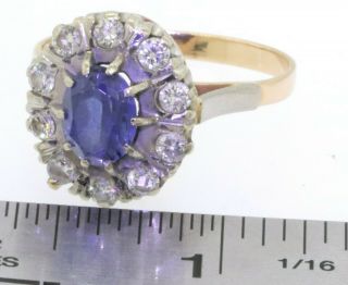 Russian vintage 14K 2 - tone 2.  20CT diamond & Blue gemstone cocktail ring size 10 6