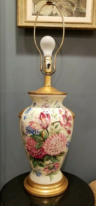 Vintage Frederick Cooper Hand Painted Wild Flowers Porcelain Table Lamp 31 "