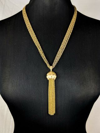 Stunning Vintage Trifari Jewellery Gold - Tone Tassel Multi Chain Runway Necklace