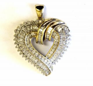 925 Sterling Silver 1.  00ct Si2 H Diamond Heart Pendant Charm 4.  4g Estate Vintage