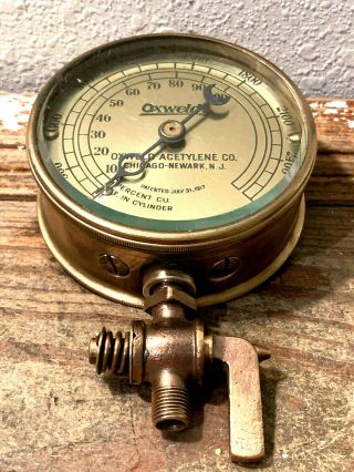 DATED 1917: LARGE Vintage Brass Pressure Gauge Design,  Beveled Glass,  Steampunk 2