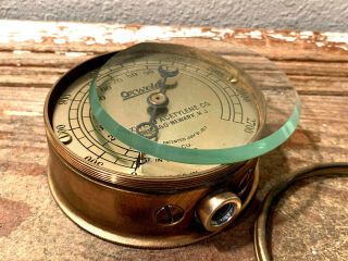 DATED 1917: LARGE Vintage Brass Pressure Gauge Design,  Beveled Glass,  Steampunk 3