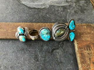 Five Vintage Native American Navajo Zuni Southwest Silver and Turquoise Rings 2