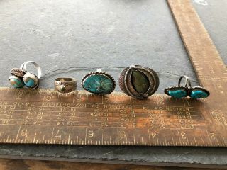 Five Vintage Native American Navajo Zuni Southwest Silver and Turquoise Rings 4