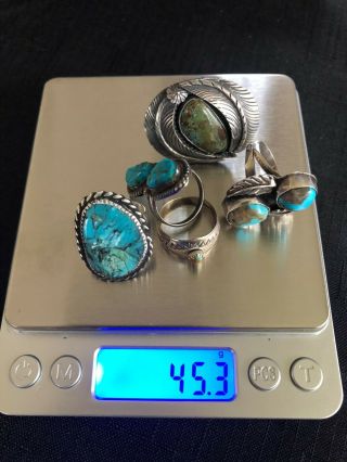 Five Vintage Native American Navajo Zuni Southwest Silver and Turquoise Rings 5