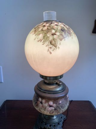 Vintage Oil Converted To Electric Gwtw Lamp Hand Painted