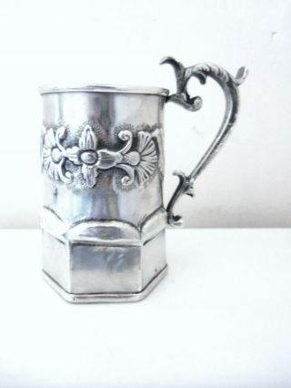 FINE HAND MADE EMBOSSED PERUVIAN SILVER CUP UNMARKED 7