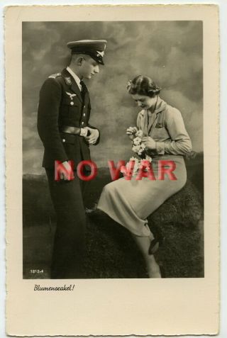 Wwii Post Card Photo The Date Of Luftwaffe Young Soldier & Beauty Young Lady,