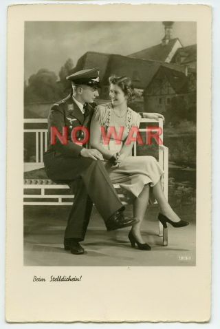 Wwii Post Card Photo The Date Of Luftwaffe Young Soldier & Beauty Young Lady