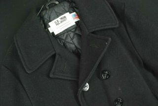 Vtg Schott Nyc Us Navy 740n Pea Jacket Coat Black Wool Made Usa Mens 42