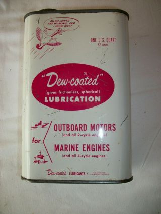 VINTAGE DEW - COATED OUTBOARD MOTOR OIL 1950 ' S TIN CAN RARE FLAT QUART 2