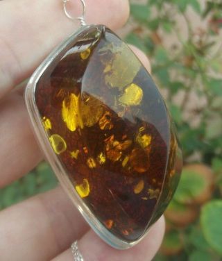 Vintage Baltic Amber Handmade Sterling Silver 925 Pendant Necklace 2.  44 "