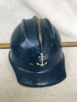 Vintage Blue Bullard 502 Fiberglass Hard Boiled Hard Hat Ironworker With Anchor