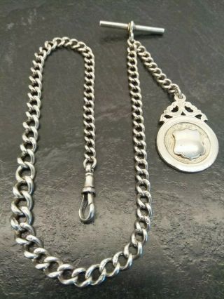 Antique Victorian All Silver Graduated Albert Pocket Watch Chain & Fob