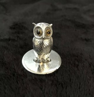 Antique Solid Silver Owl Place Setting Card Holder Hallmarked Chester 1906.
