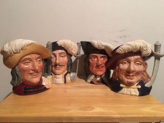 4 Vintage Royal Doulton Large 7 1/2 " Toby Character Mugs,  The Four Musketeers