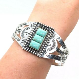 Old Pawn Vintage Sterling Silver Lone Mountain Turquoise Tribal Cuff Bracelet