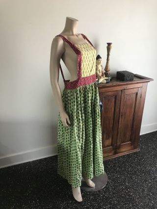 India Imports of Rhode Island Bib Maxi Boho Hippie Festival Dress SZ L Vintage 4