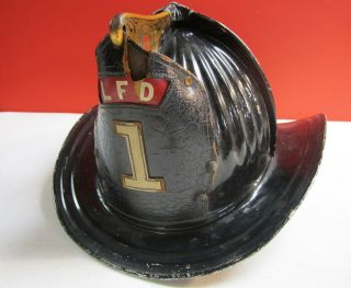 Vintage Cairns & Brothers Aluminum Fire Helmet With Leather Badge - Lorain,  Ohio