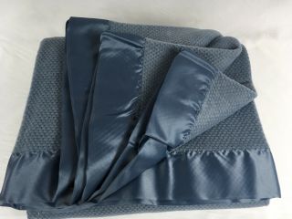 VTG Ralph Lauren Thermal Acrylic Blanket Nylon Binding Edge Twin 66x90 RARE BLUE 4
