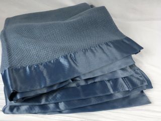 VTG Ralph Lauren Thermal Acrylic Blanket Nylon Binding Edge Twin 66x90 RARE BLUE 7