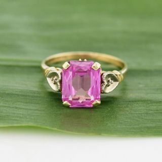 10k Yellow Gold Vintage Pink Sapphire & Diamond Ring Size 6.  75