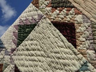 EXQUISITE FEATHERED COUNTRY RUSTIC STAR FABULOUS EARTH JEWEL TONES VINTAGE QUILT 12