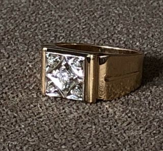 Vintage Men’s 14k Gold Ring With 5 Single Cut Diamonds