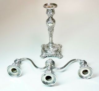 Vintage WM ROGERS & SON Victorian Rose Silver Plate 2 Arm 3 Light Candelabra 2