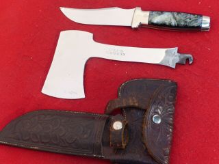 Case Xx 1920 - 40 Pyremite Knife Axe As Set W/ Rare Tooled Sheath