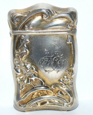 Art Nouveau Sterling Silver Match Safe Vesta Part Gilt Whiplash C.  1900 Estate