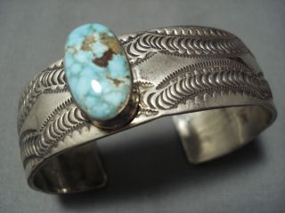 Museum Quality Vintage Navajo Sterling Silver Vivid Turquoise Bracelet Cuff Old