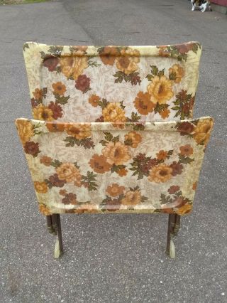 Vintage Tv Trays - Set Of 4 With Carrier - Fall Flower Pattern 1970 